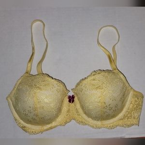 Victorias secret yellow lace bra 32 D little bow padded underwire
